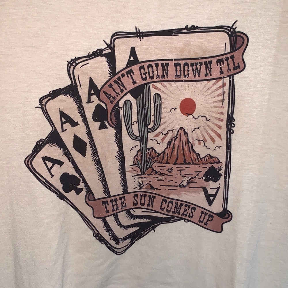 Cream Graphic Tee with Playing Cards and Desert Scene - Picture 3 of 5